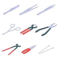 Forceps icons set, isometric style vector