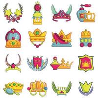 Princess icons set, cartoon style vector