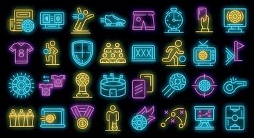 Soccer icons set vector neon