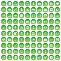 100 office work icons set green circle vector