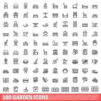 100 garden icons set, outline style vector