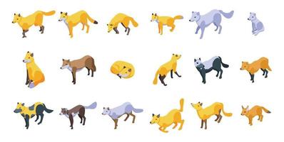 Fox icons set, isometric style vector