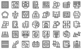 Online chess game icons set outline vector. People activity vector