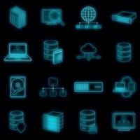 Data base icons set vector neon