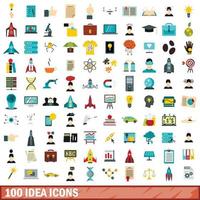 100 idea icons set, flat style vector