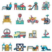 Children playground icons set, cartoon style vector