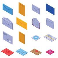 Envelope icons set, isometric style vector