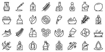 Essential oils icons set, outline style vector