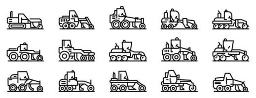 Grader machine icons set, outline style vector