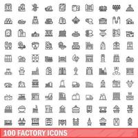 100 iconos de fábrica establecidos, estilo de contorno vector