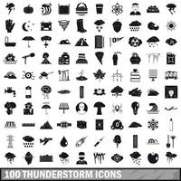 100 iconos de tormenta, estilo simple vector