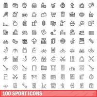 100 iconos deportivos, estilo de esquema vector