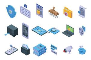 Privacy icons set, isometric style vector