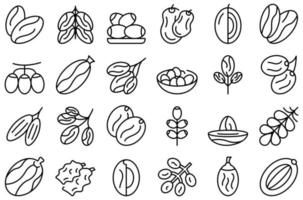 los iconos de frutas de fecha establecen el vector de contorno. comida de hoja