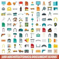 100 iconos de documentos arquitectónicos, tipo plano vector