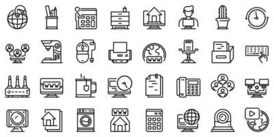 Home office icons set, outline style vector