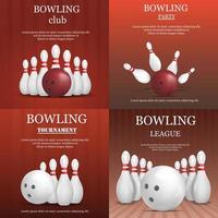 Bowling kegling banner concept set, realistic style vector