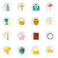 iconos de artículos de pascua establecidos en estilo plano vector