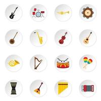 Musical instruments icons set, flat style vector