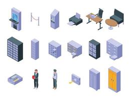 Deposit room icons set isometric vector. Money box vector