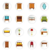 Furniture icons set, flat style vector