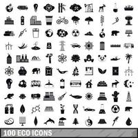 100 eco icons set, simple style vector