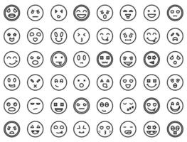 Smiling faces icons set, outline style vector
