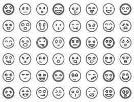 Smiling faces icons set, outline style vector