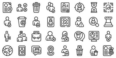 Delete user icons set, outline style vector