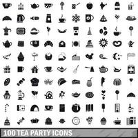 100 iconos de la fiesta del té, estilo simple vector