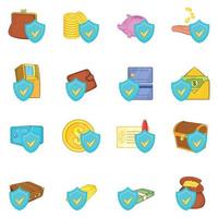conjunto de iconos de protección de dinero, estilo de dibujos animados vector