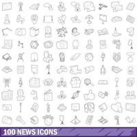 100 news icons set, outline style vector