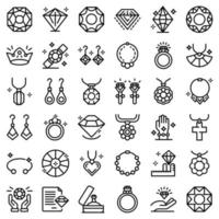 Jeweler icons set, outline style vector