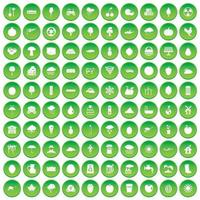 100 iconos de frutas en círculo verde vector