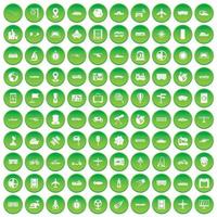 100 technology icons set green circle vector