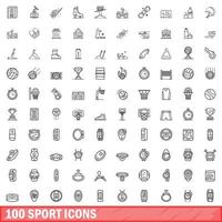 100 sport icons set, outline style vector