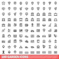 100 iconos de jardín, estilo de esquema vector