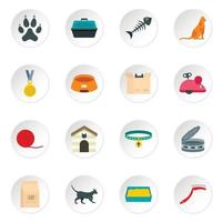 Cat care tools icons set in flat style vector