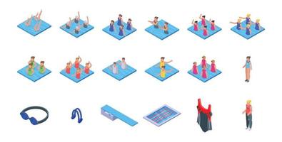 Synchronized swimming icons set, isometric style vector
