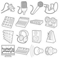 Recording studio symbols icons set, outline style vector