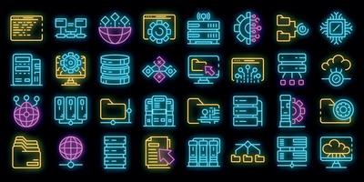 Data center icons set vector neon