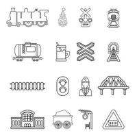 Train railroad icons set, outline style vector