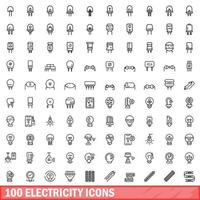 100 electricity icons set, outline style vector