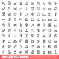 100 science icons set, outline style vector