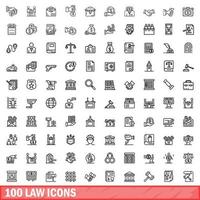 100 law icons set, outline style vector