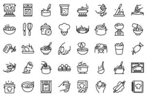 Hands preparing foods icons set, outline style vector