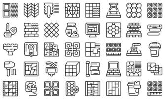 Installing tiles icons set outline vector. House taller vector