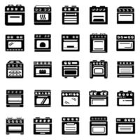 Oven stove fireplace icons set, simple style vector
