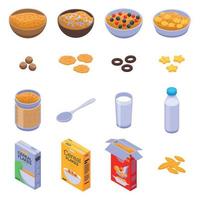 Cereal flakes icons set, isometric style vector