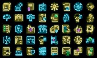 Copyright law icons set vector neon
